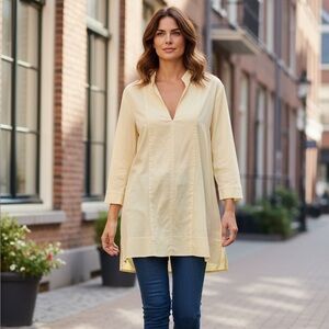 J. Jill S Boho Lt Lemon Yellow Tunic Shirt Top Casual Cotton Bamboo Sustainable